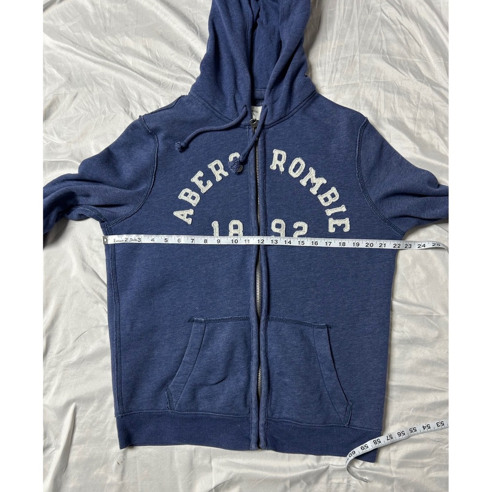 Abercrombie & Fitch Mens Full Zip Hoodie Blue Applique Logo Sweatshirt Medium - Picture 12 of 13